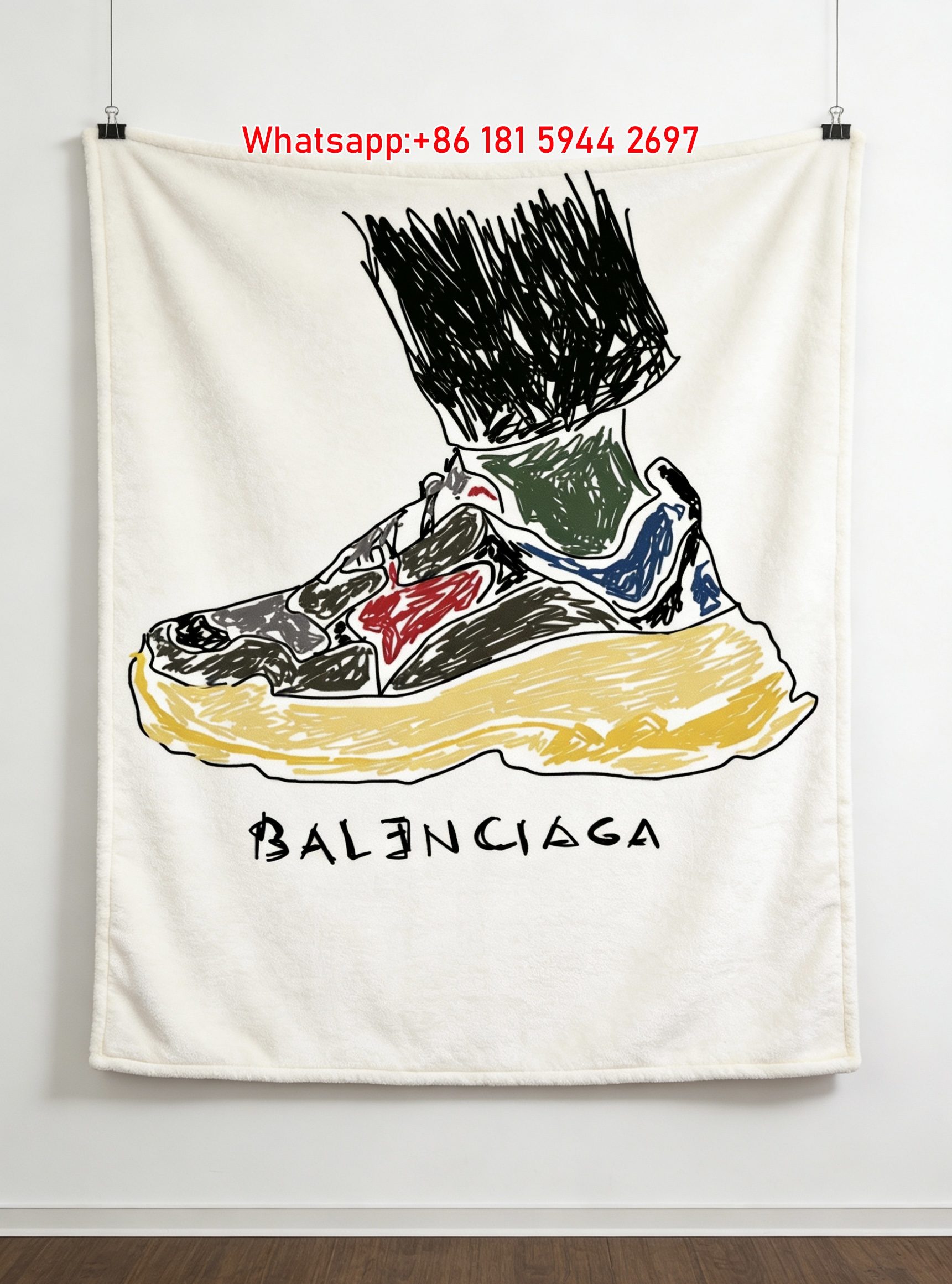 Balenciaga Chunky Sneaker Sketch Flannel Throw Blanket for Sofa Wall Decor BA125